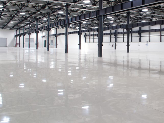 Large industrial warehouse with gleaming epoxy floor in Boise, Idaho